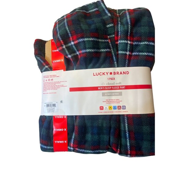Lucky Brand Mens Sleep Fleece Pants X-Small Plaid Red & Black Soft Cozy Lounge W - Picture 1 of 1
